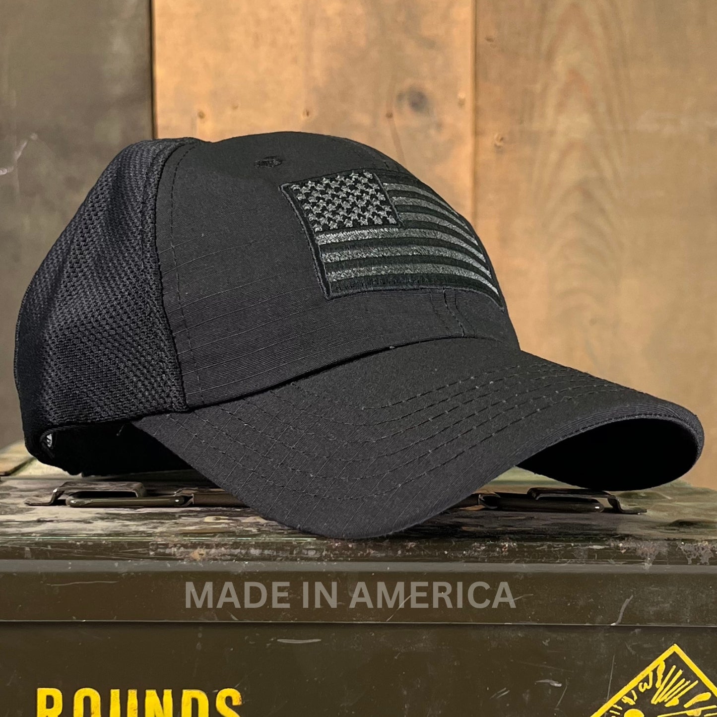 American Flag Hat | Black On Black Mesh