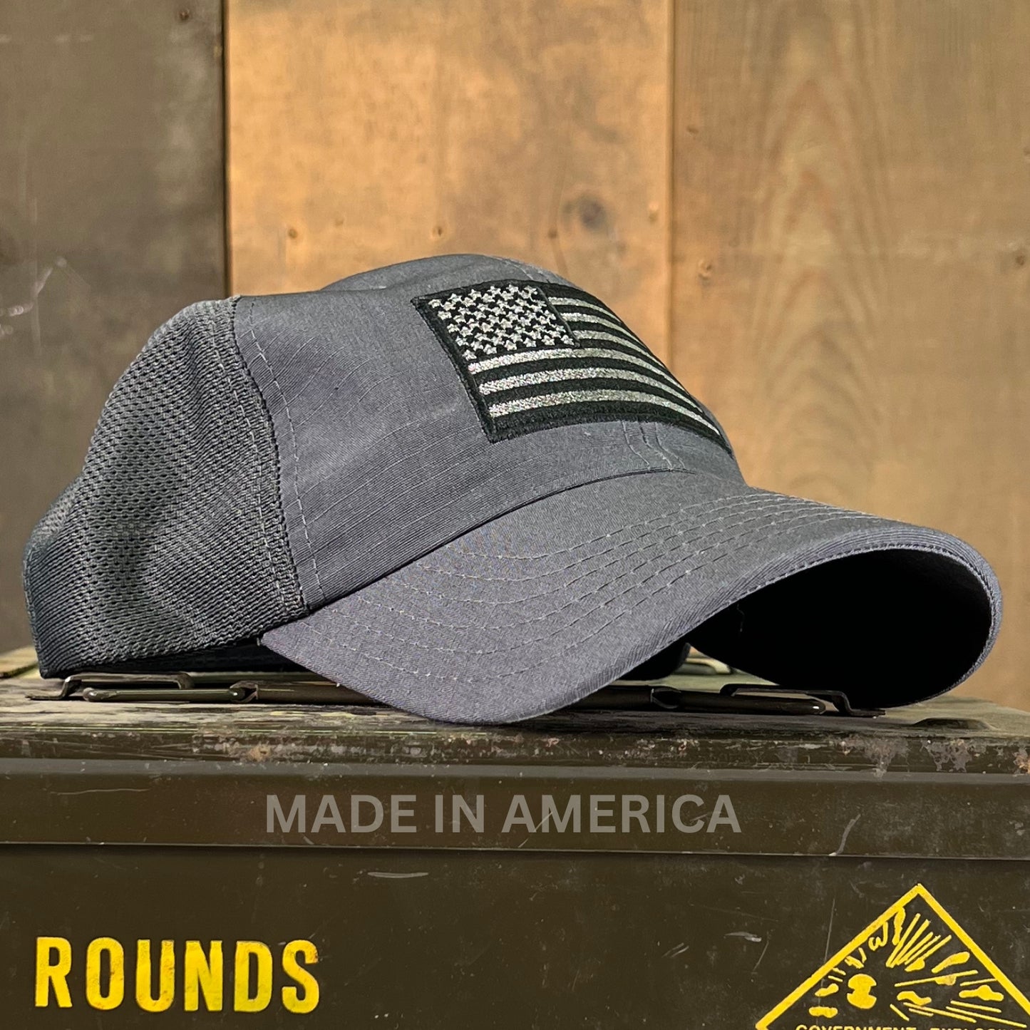 Mesh Back | American Flag Hat | Charcoal